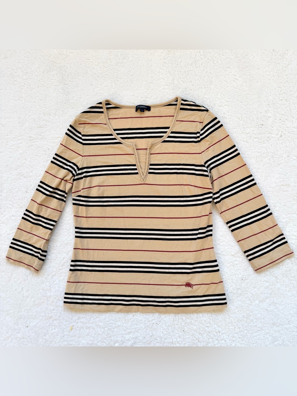 Burberry Women 3/4 sleeve Tops Nova check Horse authentic shirt Stripe Beige